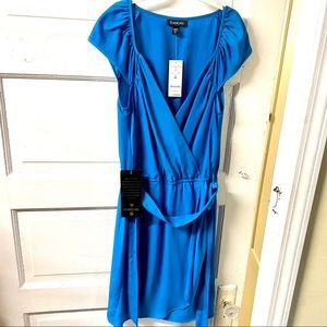 Bebe bright blue surplice s/s dress. Xs. NWT.